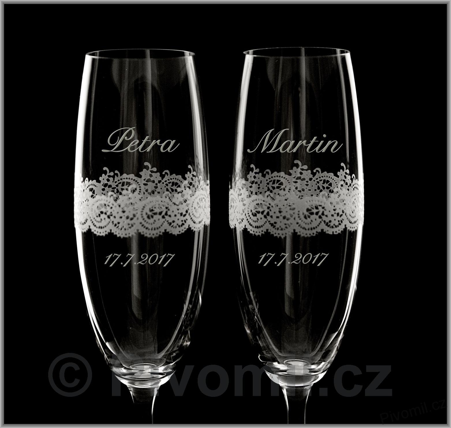 Krajková svatba 13. výročí - sklenice se jmény a krajkou