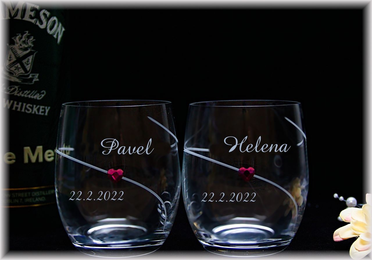 Svatební sklenice Whisky se srdcem SWAROVSKI®ELEMENTS