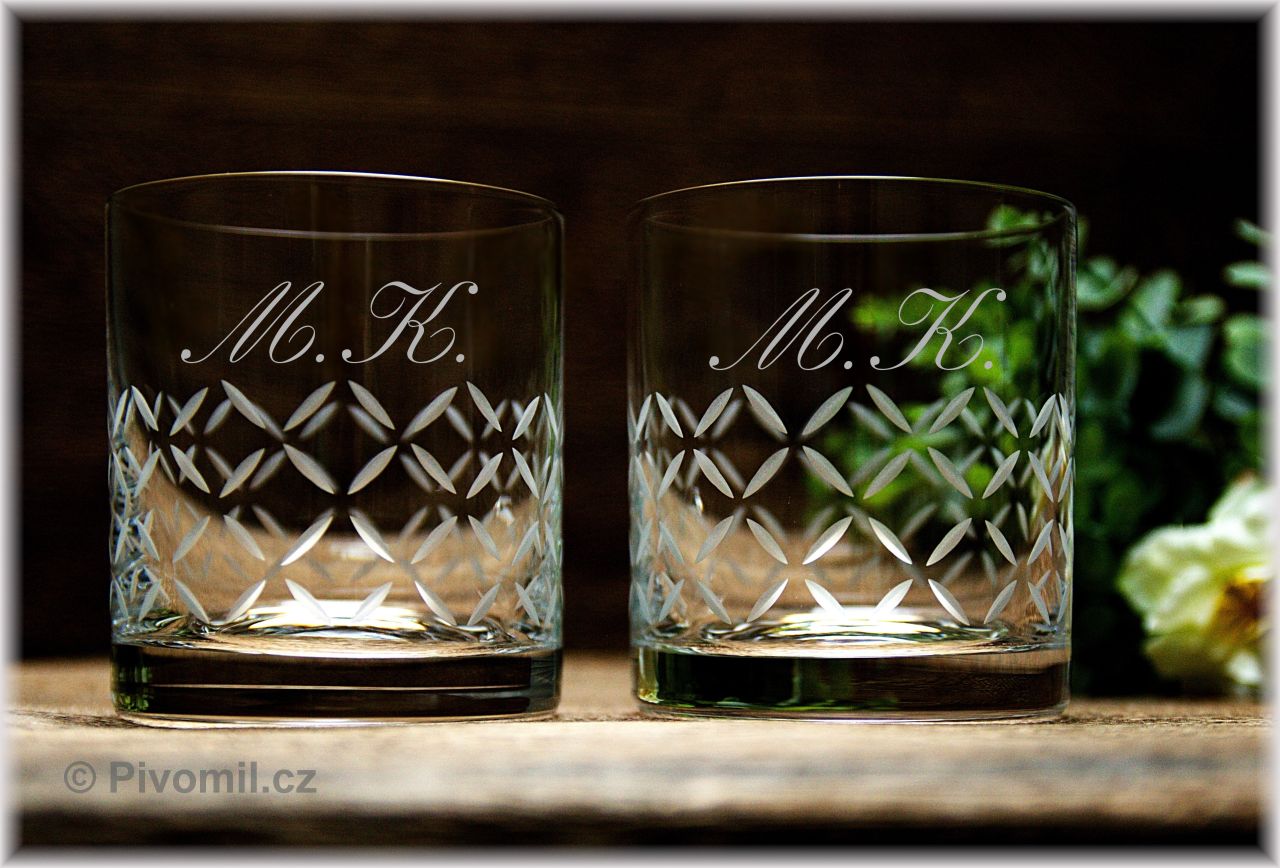 Broušené sklenice na whisky s monogramem - 2ks