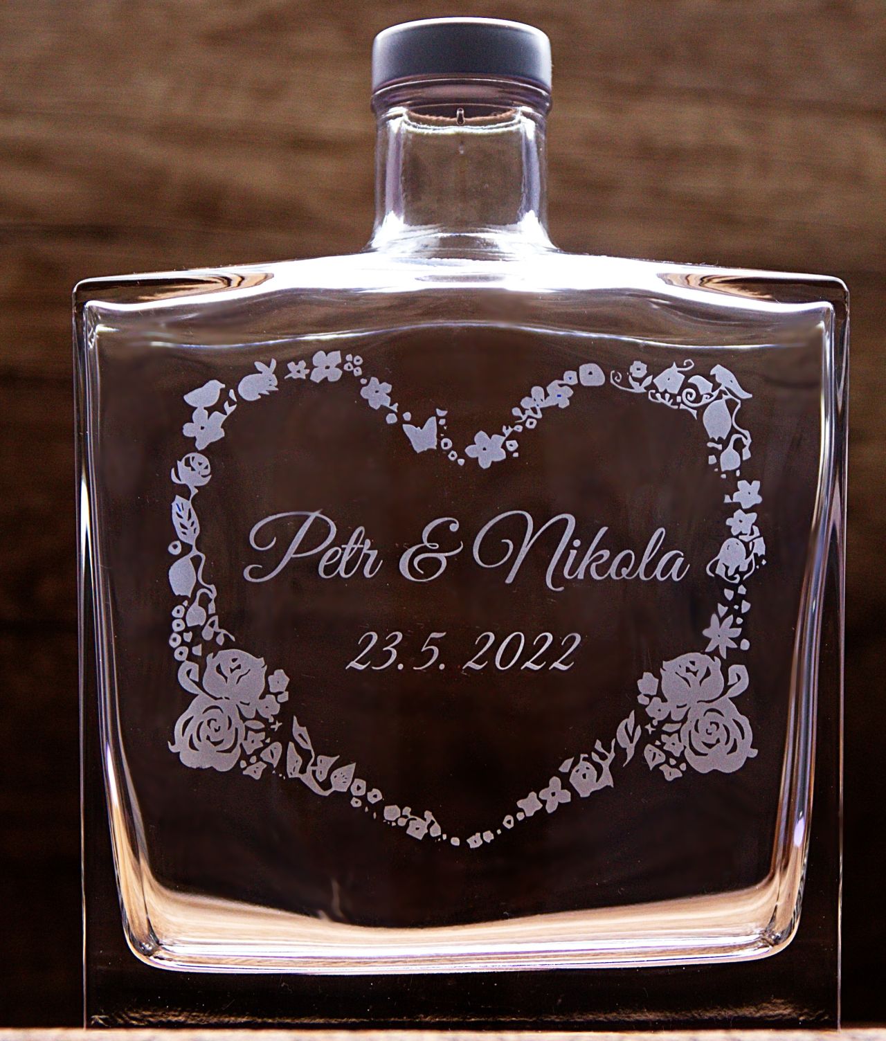 Svatební lahev SRDCE 700 ml