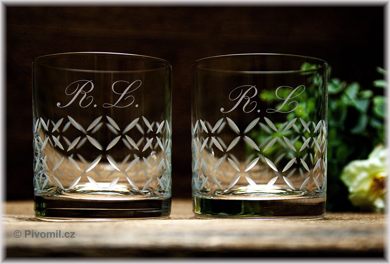 Broušené sklenice na whisky s monogramem - 2ks