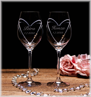 Heart SWAROVSKI® sklenice na víno se jmény novomanželů