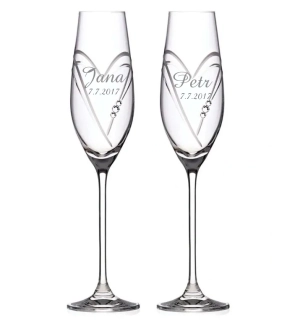 Hearts SWAROVSKI® svatební sklenice na sekt se jmény 